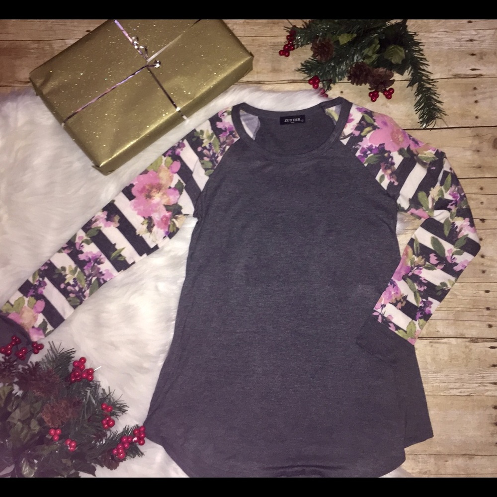 Brand new Striped Floral Raglan Top